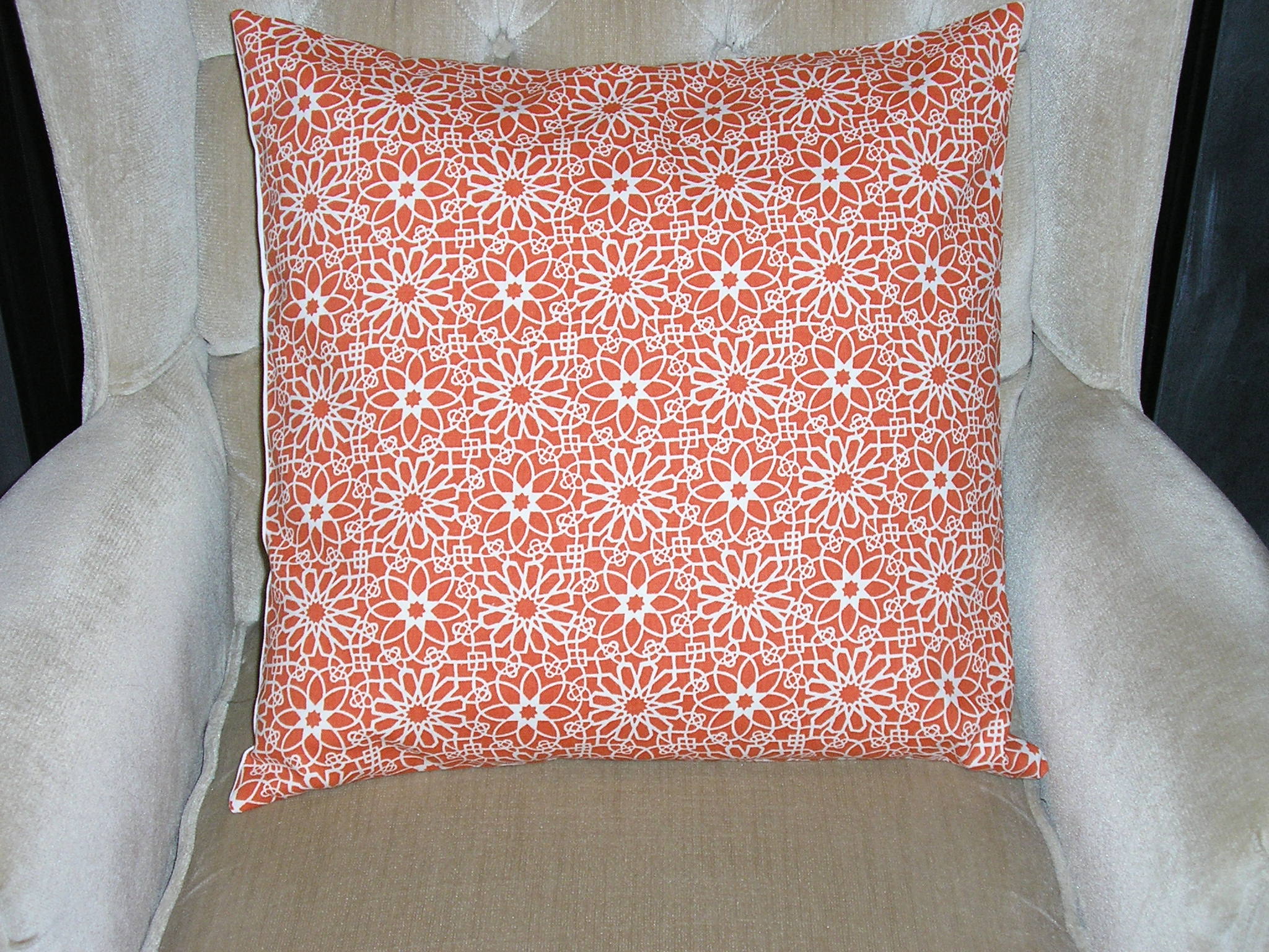 Decorative Accent Pillow Cover 18 X 18 Tangerine Orange & Cream